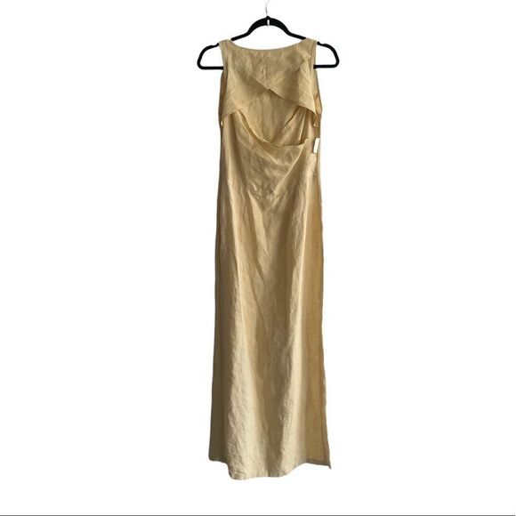 TERRAWARE Mykonos Linen Sleeveless Open Back Maxi Dress Yellow XS - Picture 3 of 9